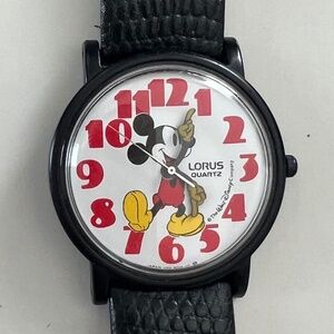Vintage Black Lorus Mickey Mouse Watch for Medium Wrist Sizes